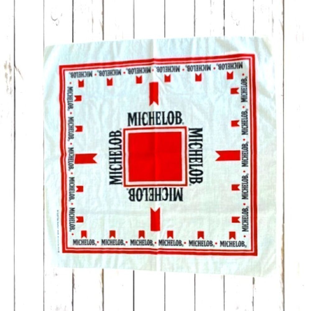 Vintage Michelob Beer Bandana White Red Cotton 21” Square